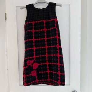 Desigual Black and Red Grid Pattern Floral Embroidered Skirt